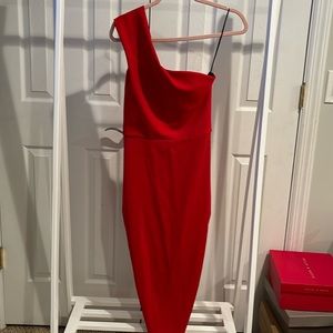 Nicole Bakti Aida Midi Dress One Shoulder Ruffle Back Size 6